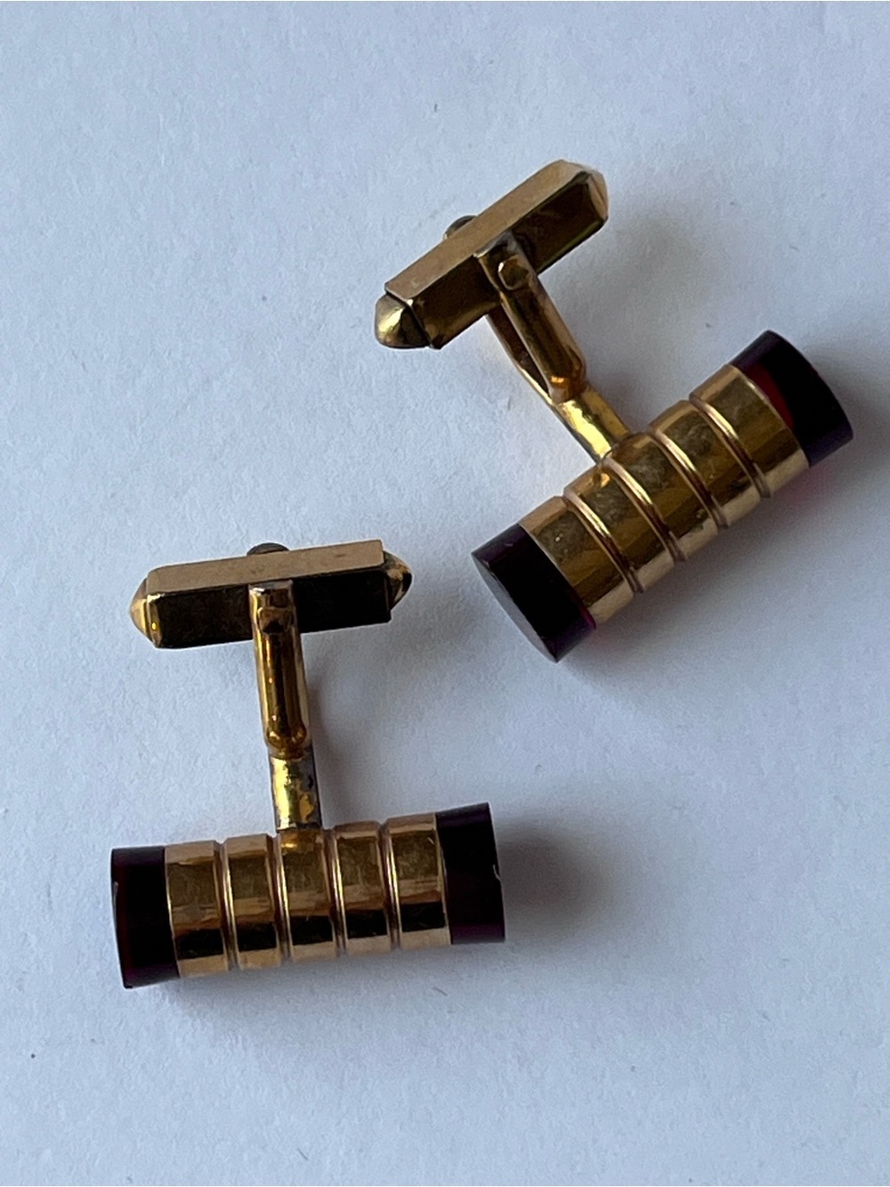 Vintage Swank Cuff Links Gold Plated Red Lucite
